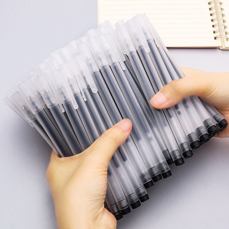 Bút gel mực đen vỏ nhám màu trắng trong đơn giản 0.5mm