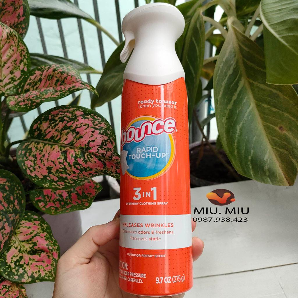 Xịt thẳng và thơm quần áo Bounce Rapid Touch Up 3in1 của Mỹ