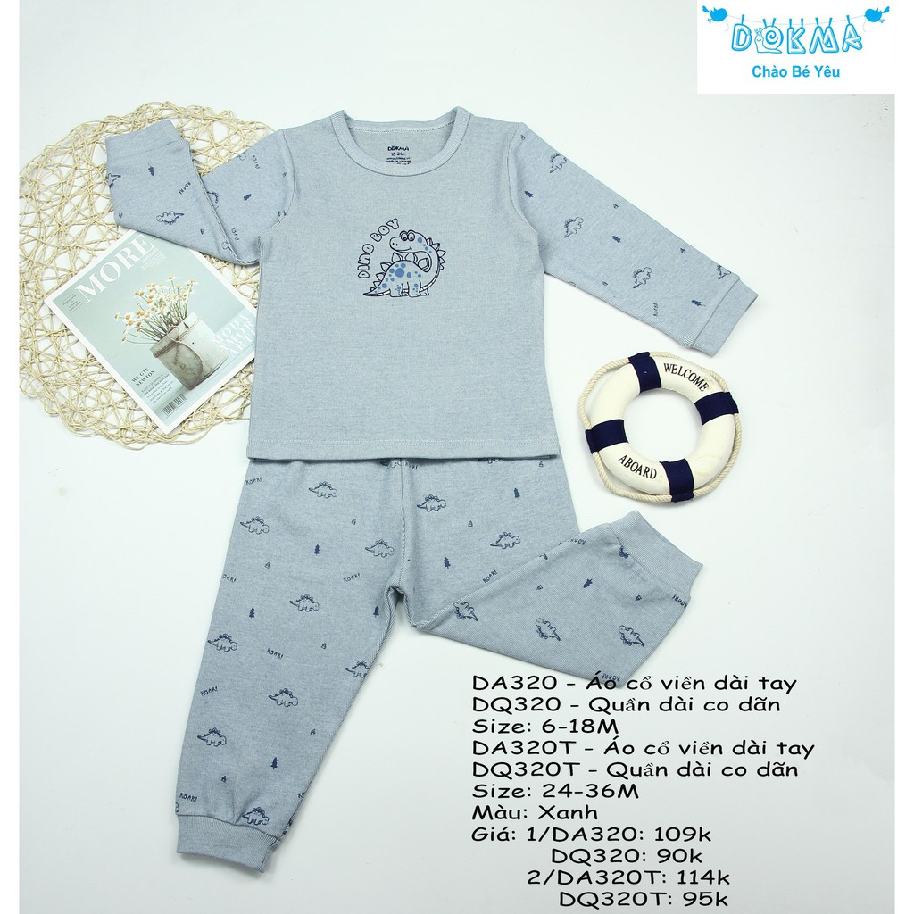 Dokma - Bộ quần áo cổ viền dài tay co dãn 6-36m DA320 - DA320T