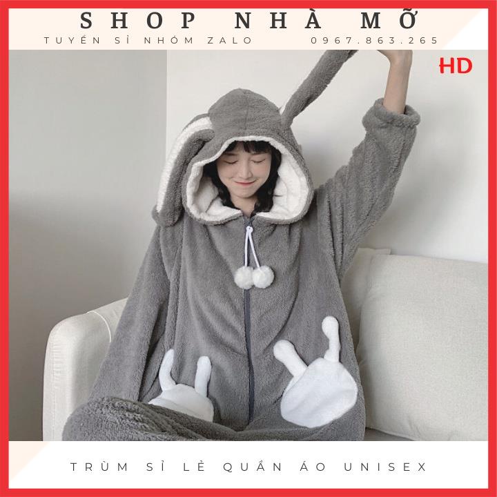 [RẺ VÔ ĐỊCH]bộ đồ ngủ mùa đông tai thỏ cutet, nhung bông mềm mịn bộ lông cho nữ siêu ấm, bộ mặc nhà freesize❤ 4