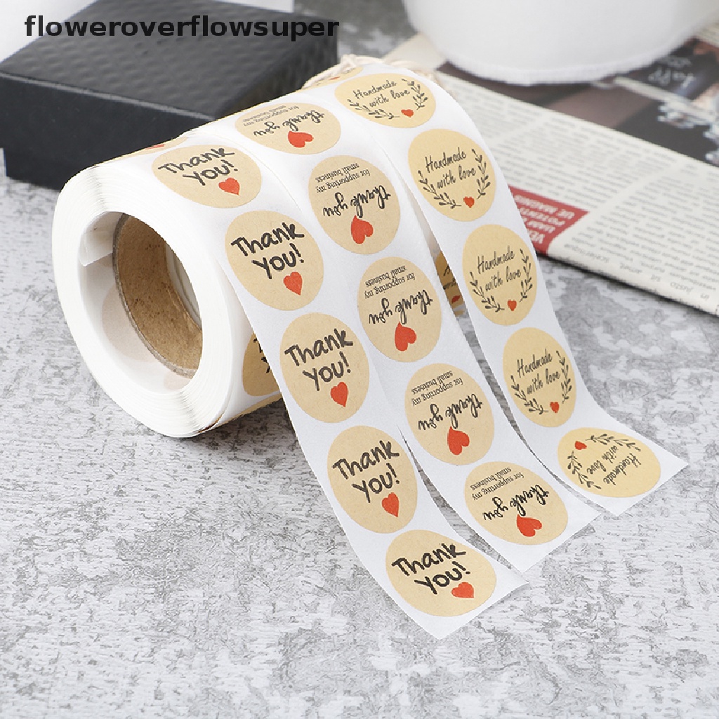 Cuộn 500 nhãn dán hình tròn họa tiết chữ Thank You trang trí đa dụng
