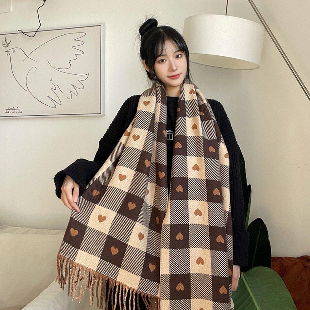 Khăn Choàng Len Poncho Giữ Ấm Chống Gió In Họa Tiết Caro Thời Trang Thu Đông Cho Nữ