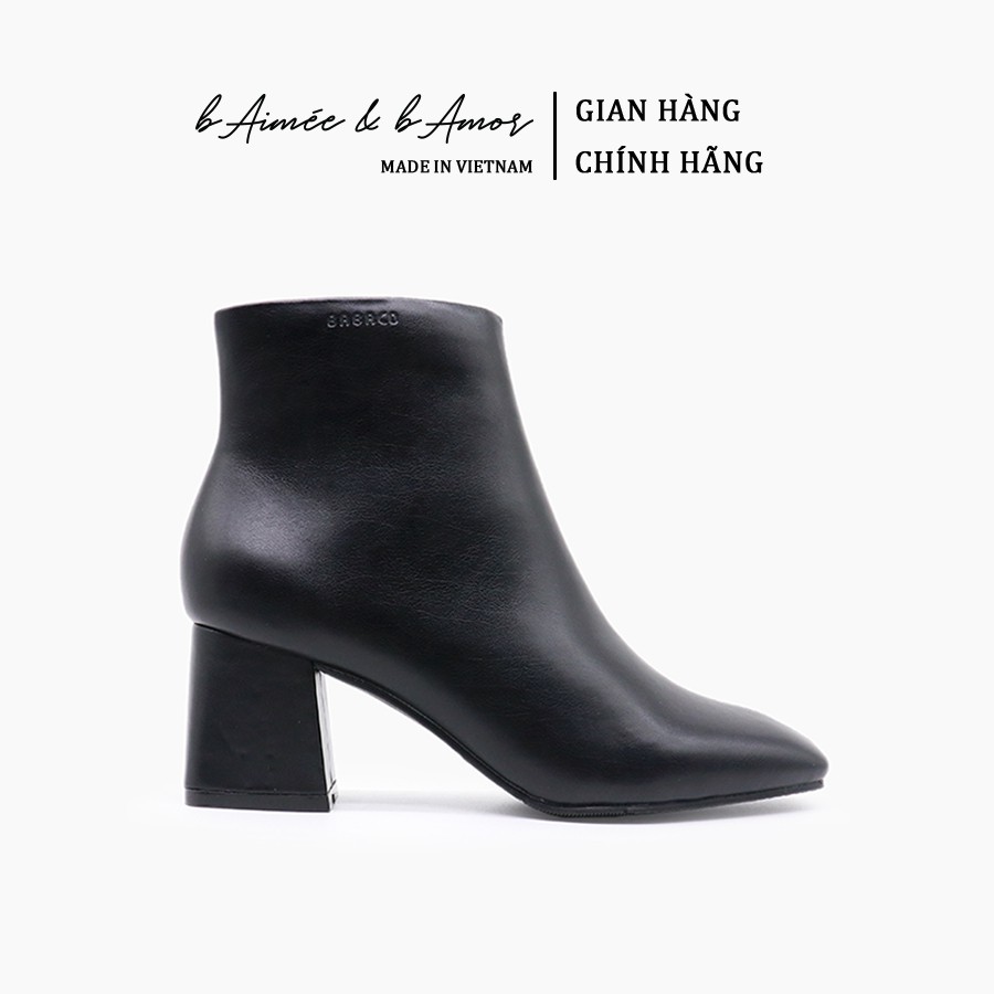 Boot nữ Cao Gót bAimée &amp; bAmor Cổ Thấp Mũi Vuông Gót Vuông Cao 5cm Giày Bốt Đẹp Da Mềm Cao Cấp Màu Đen Kem Nâu - MS1616