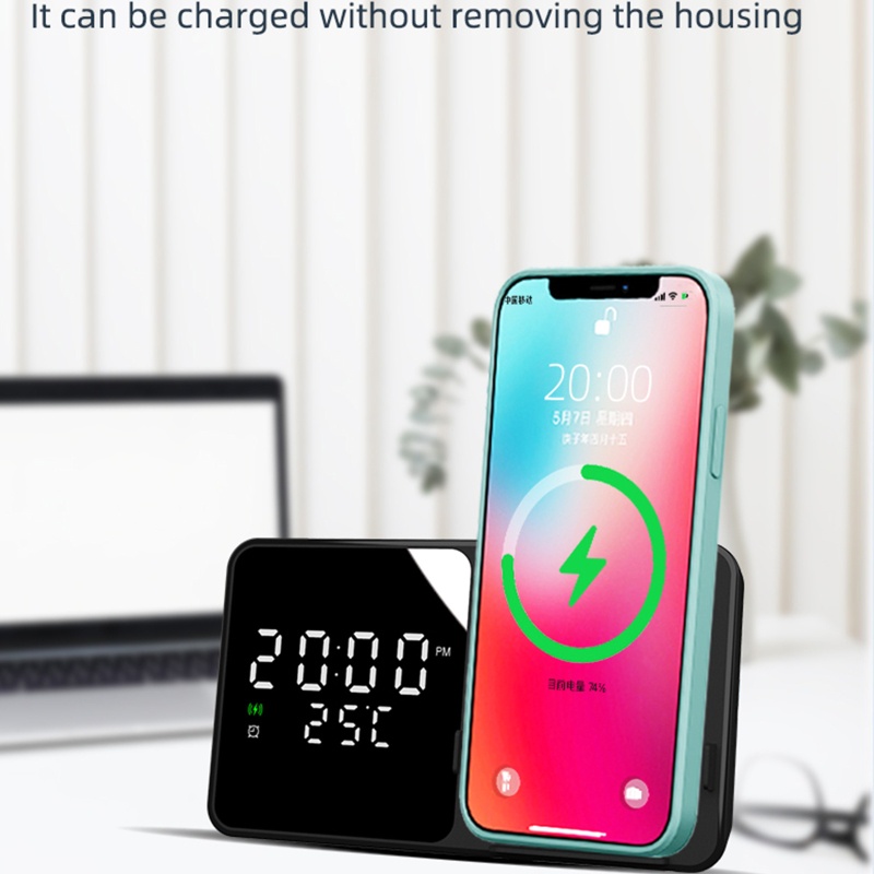 Đồng Hồ Báo Thức Kèm Sạc Không Dây Cho Thiết Bị Android iOS