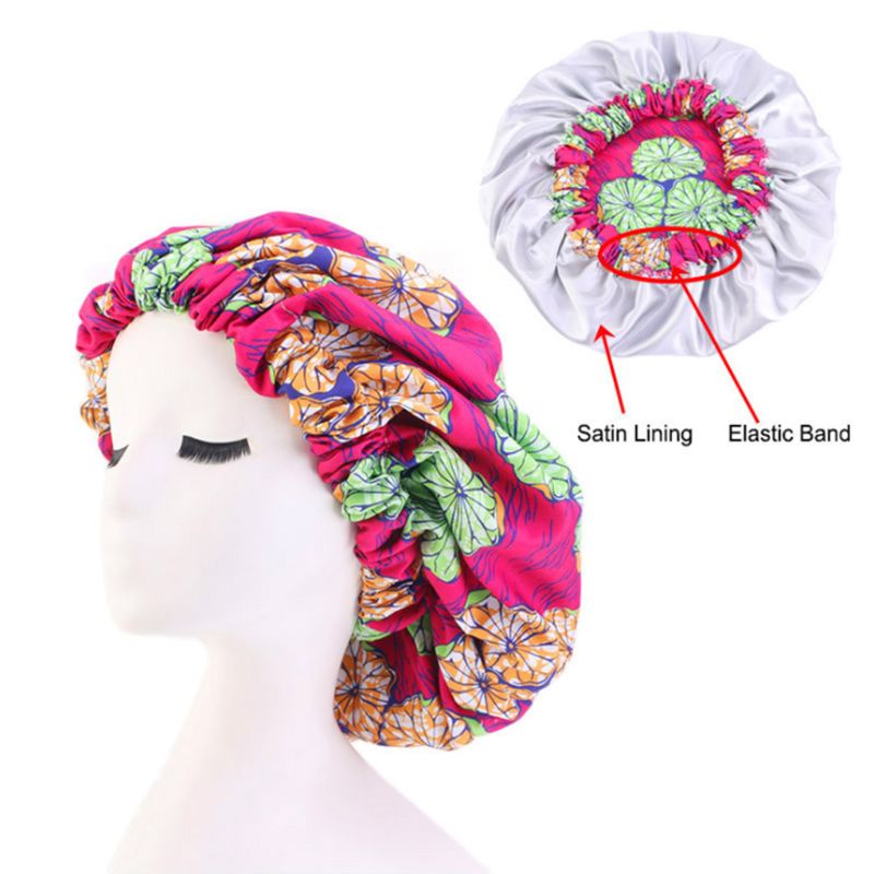 Mũ Turban Vải Satin Hai Lớp In Họa Tiết Hoa Phong Cách Châu Phi