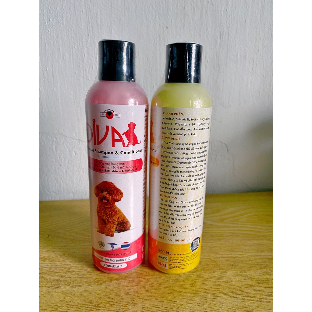 Sữa tắm cho chó DIVA dưỡng ẩm khử mùi 260ml vàng và hồng