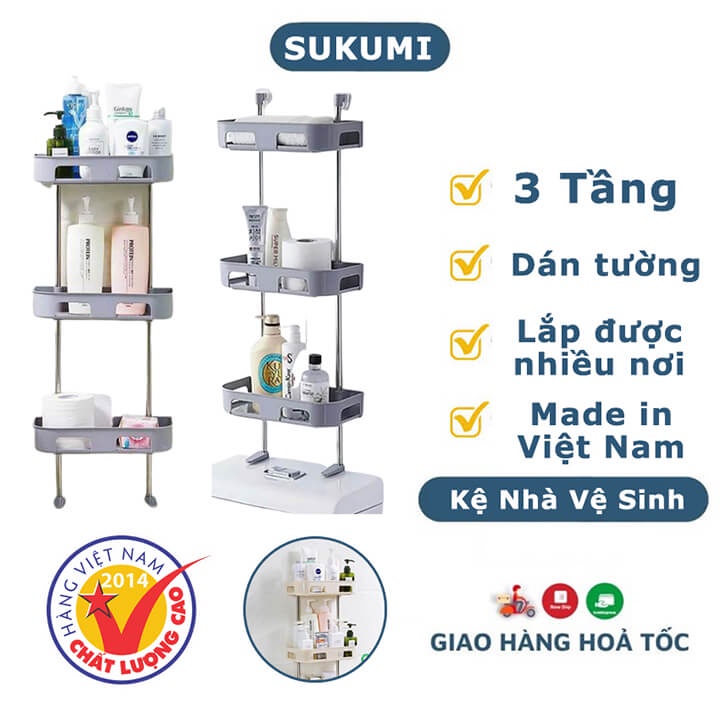 Kệ 3 tầng để trên bồn cầu nhà vệ sinh tiết kiệm không gian, kệ đa năng để đồ nhà tắm, nhà bếp tiết kiệm không gian