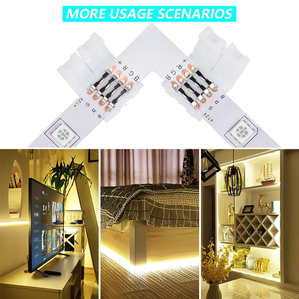 10 Cái / Bộ 10mm 4 Pin LED RGB Đầu nối L Hình dạng LED Góc Kết nối Đầu nối RGB Không có khe hở không dây không có dây