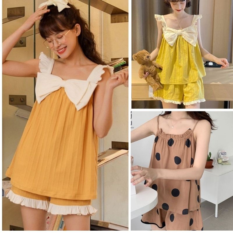 Đồ bộ - Bộ Ngủ Nữ 2 Dây Tiểu Thư Dễ Thương Ulzzang Hàn Quốc- Đồ Bộ Mặc Nhà Cute N01_Guu