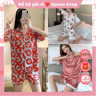 Bộ ngủ lụa pijama cộc tay viền ren,Đồ bộ nữ hoạ tiết kẻ caro cá tính chất lụa thoáng mát