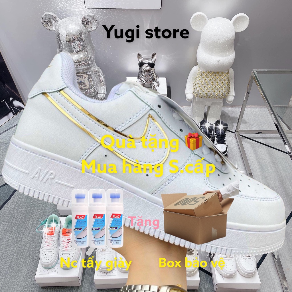 Giày 𝗔𝗙𝟭 𝗡𝗜𝗞𝗘_Trắng Viền Gold Nam Nữ, Giày 𝗡𝗜𝗞𝗘_Air Force 1 All White Full Box Bill