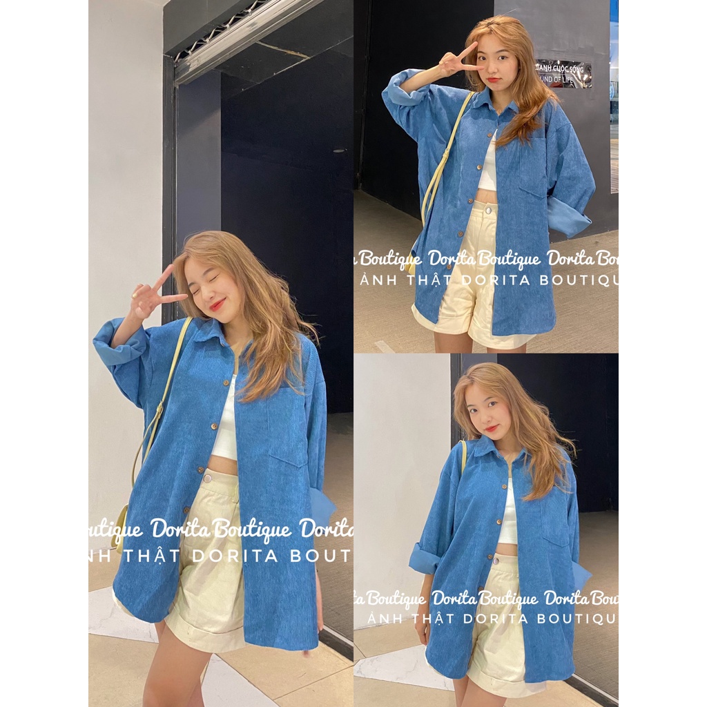 Áo sơ mi nhung ulzzang, Áo khoác ngoài nhung tăm Hàn Quốc - Dorita Boutique