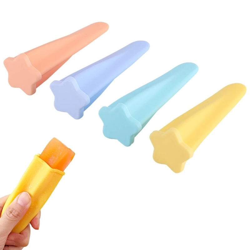 Bộ 4 Khuôn Silicone Làm Kem Que Hình Ngôi Sao Năm Cánh