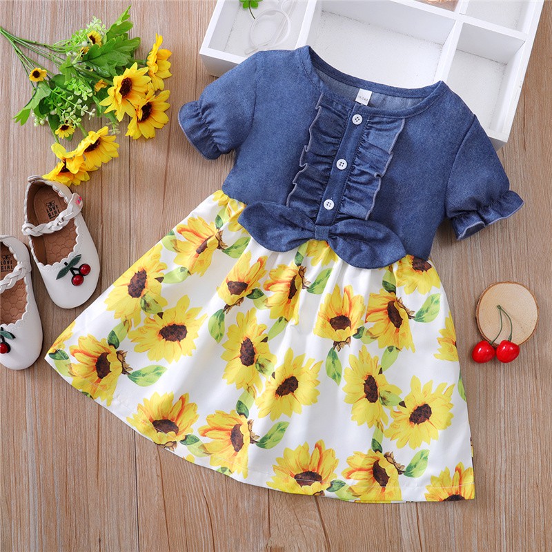 Mikrdoo Họa Tay Ngắn Tiết Hoa Đầm Cho Bé Gái Sơ Sinh