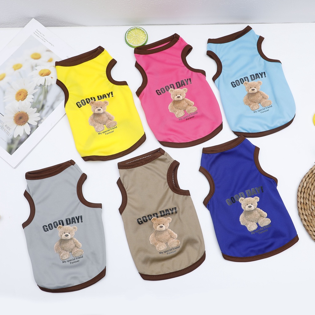 Áo thun cotton in hình gấu hoạt hình dễ thương cho thú cưng cỡ nhỏ/ vừa XS-XXL Tzu