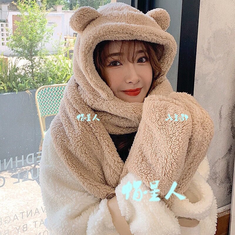 Mũ len lông cừu kèm găng tay cực dễ thương