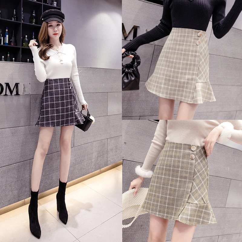 Chân Váy Len Đuôi Cá Lưng Cao Dáng Chữ A Xinh Xắn Cho Nữ