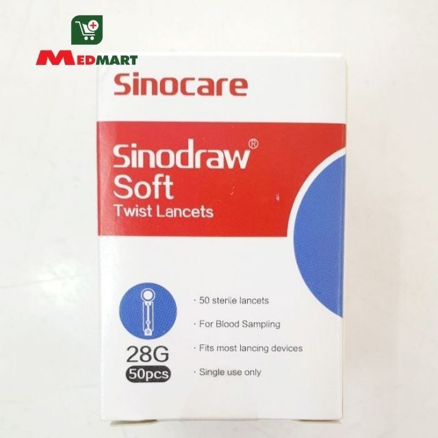 [Có video] Kim Lấy Máu SINOCARE 4 Cạnh Đầu Tròn Dành Cho Các Loại Máy Đo Đường Huyết, Hộp 50 Kim - Medmart