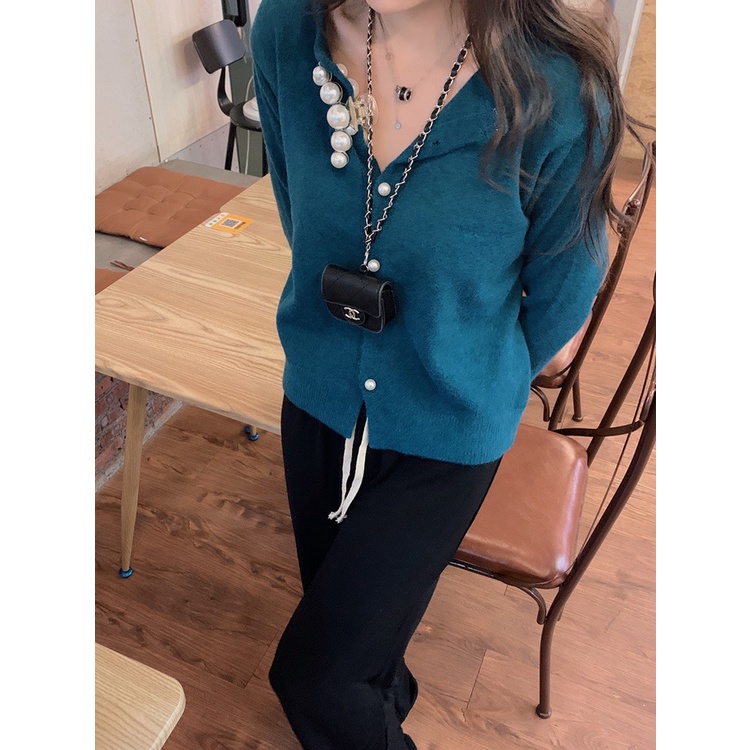 HÀNG SẴN_Áo Khoác Cardigan Cashmere Retro Đính Cúc Thu Đông 2021