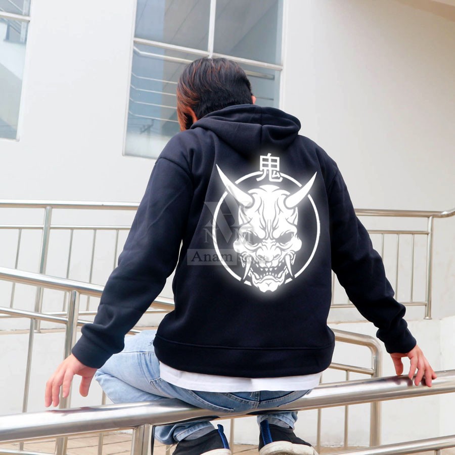 Áo hoodie dây kéo nam nữ, Phản quang Oni 4, Vải Nỉ Ngoại, Anam Store