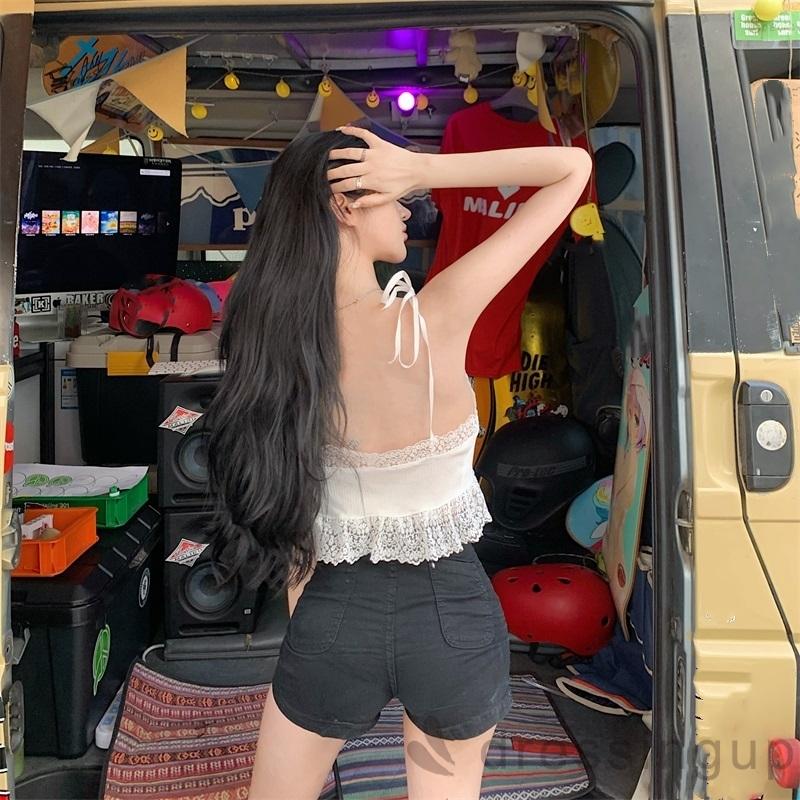 Áo lửng hai dây cổ chữ v phối ren quyến rũ dành cho nữ