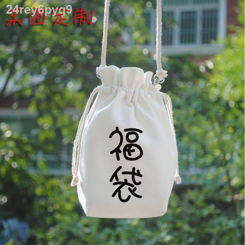 túi xách trắng☃▨túi nhỏ dây rút để đựng đồ tùy chỉnh xô vải thủ công đeo vai nữ