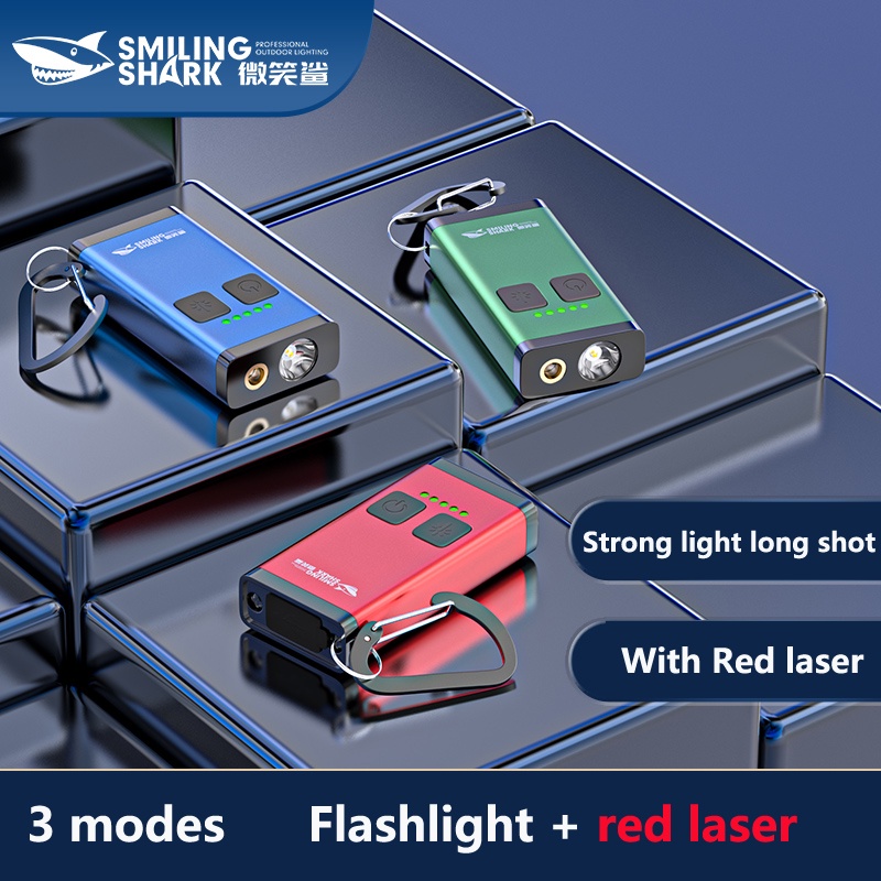 Đèn pin SMILING SHARK TIP015 laser ánh sáng đỏ USB sạc có móc khóa nhỏ gọn di động tiện lợi
