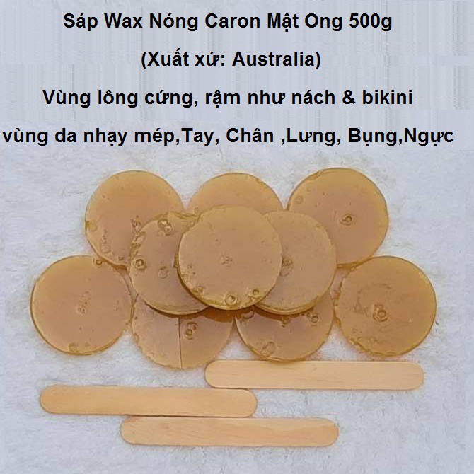 Sáp Wax lông Nóng Caron Mật Ong - Australia trọng lượng 500g  da mặt, ria mép, Tay, Chân, Lưng, bụng, ngực
