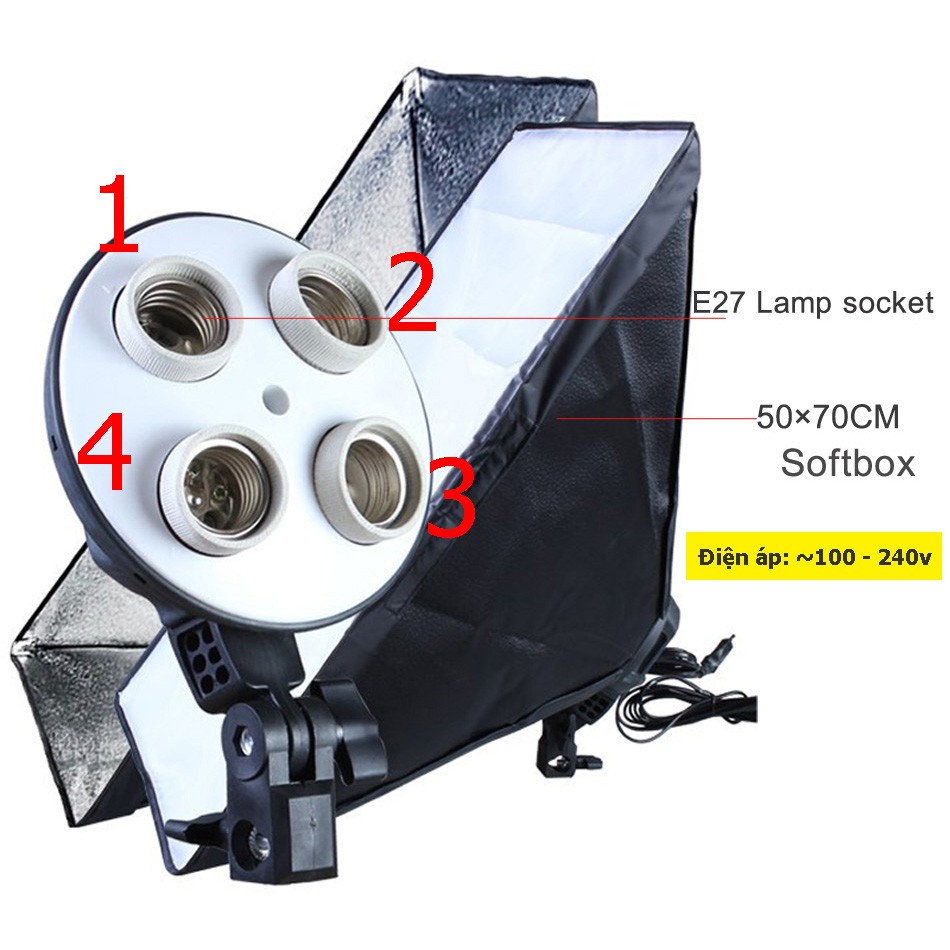 [Mã 153ELSALE2 giảm 7% đơn 300K] Full Bộ đèn Studio 4 bóng Softbox 50x70cm