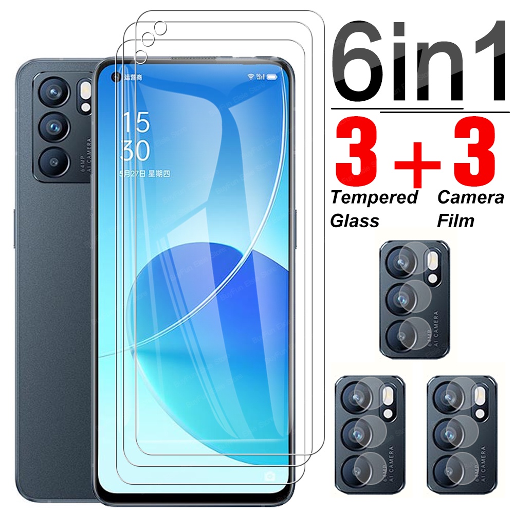 Kính cường lực 6 trong 1 bảo vệ ống kính máy ảnh cho Oppo Reno6 5G Reno5 Reno 6 5 F 4 Z Lite 5G