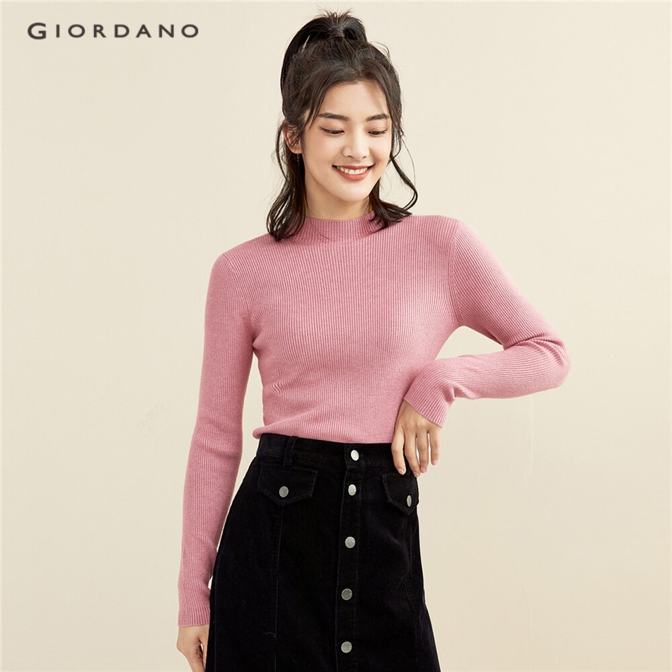 Áo sweater GIORDANO 13351811 mỏng cổ cao màu trơn hợp thời trang cho nữ