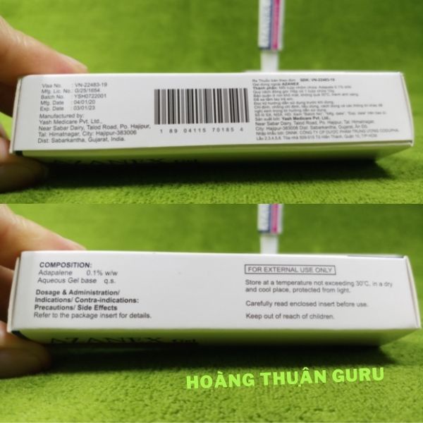 Azanex adapalene gel 0.1% dưỡng mịn da , ngừa mụn ẩn và mụn đầu đen - tuýp 10g của ẤN ĐỘ