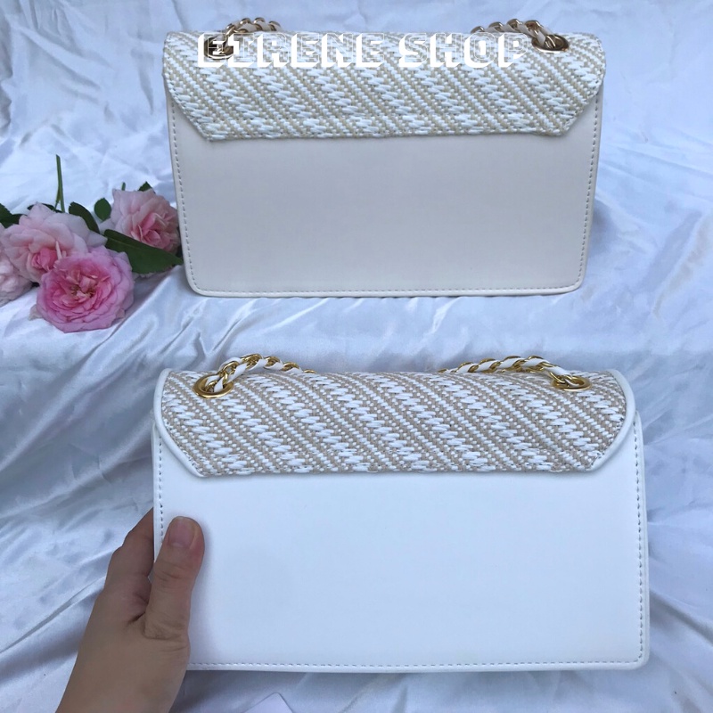 Túi Nữ khoá gạt Size 24 bản new màu nâu và màu ngà dạ tweed