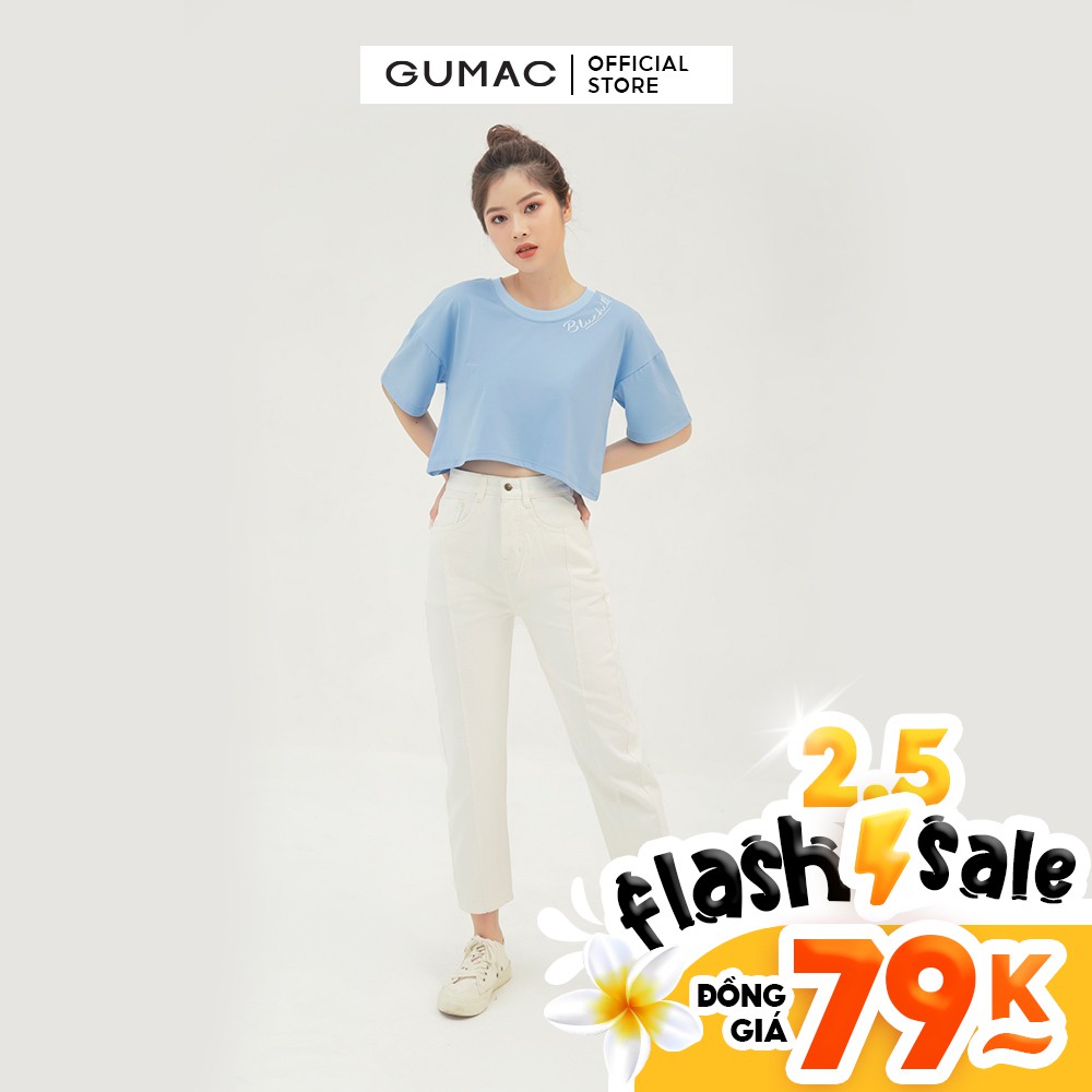 [Mã WABRGU100 giảm 15% đơn 249K tối đa 100k] Áo croptop nữ in chữ GUMAC phong cách uzzlang cá tính màu xanh ATB335 | BigBuy360 - bigbuy360.vn