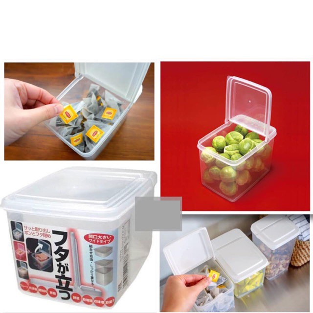 hộp nhựa đựng thực phẩm, nắp mở đứng dung tích 1,7 lít 16,8x11,3x13cm của Nhật . K4366