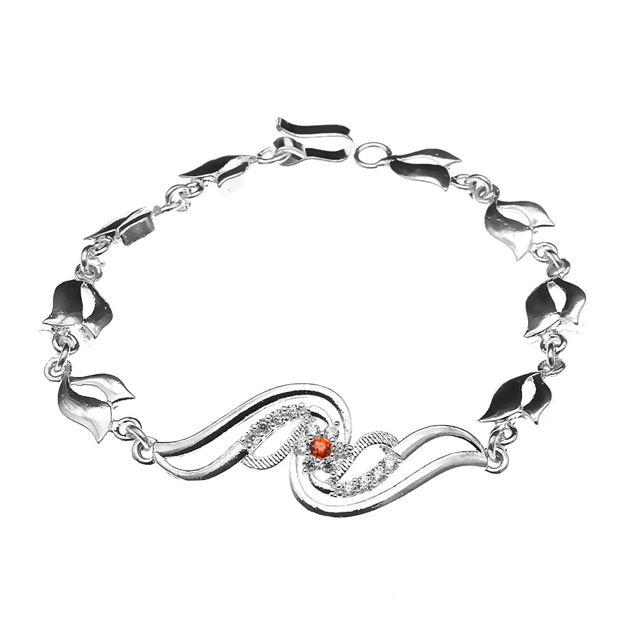 Vòng tay nữ BẠC HIỂU MINH LTU303 dây xoắn mix họa tiết đính đá cam