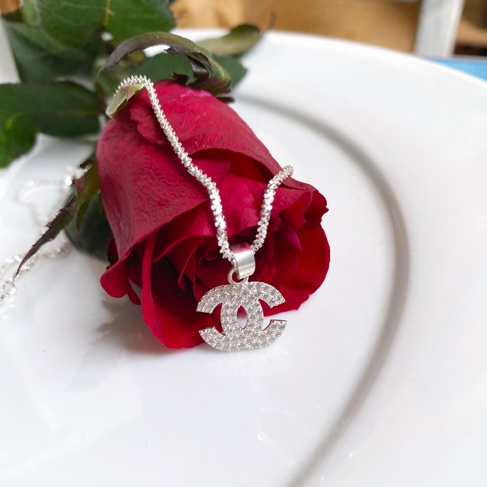 Dây chuyền bạc Ý cao cấp mặt chữ C nạm đá - Trang sức bạc Evasilver