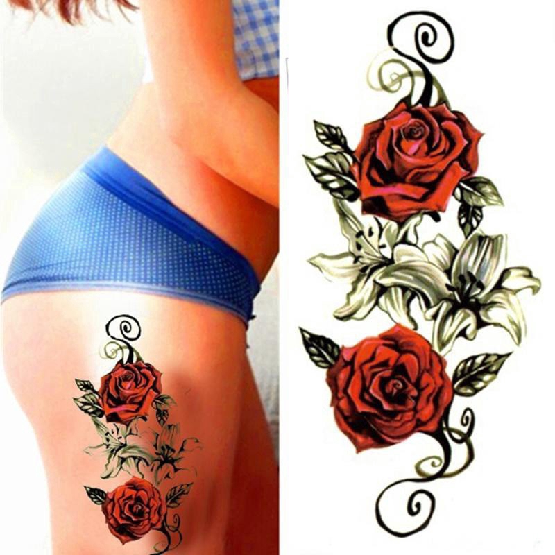[Hàng mới về] Miếng dán xăm tạm thời hình hoa hồng đỏ cá tính chống thấm nước
