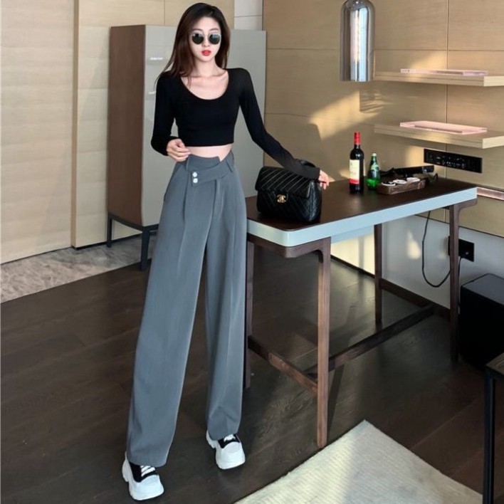 Quần Ống Rộng Cạp Cao Baggy, Quần Suông Ống Loe Culottes Nữ Siêu Hót 2021 Hàng Quảng Châu