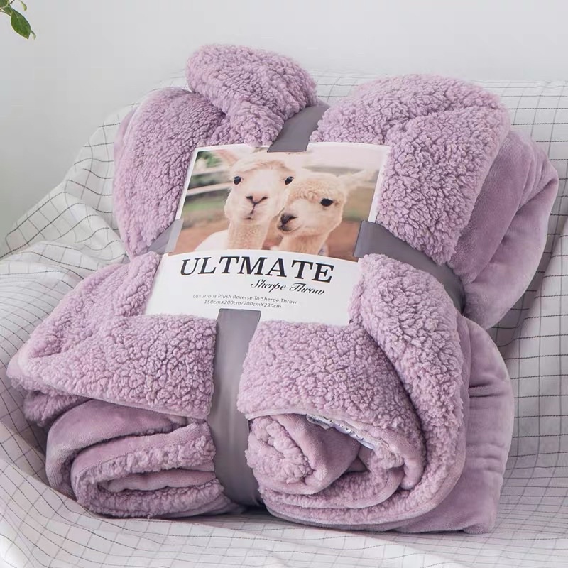 Chăn cừu Ultimate 2 lớp mềm mịn, mền trơn một màu ấm áp không rụng lông
