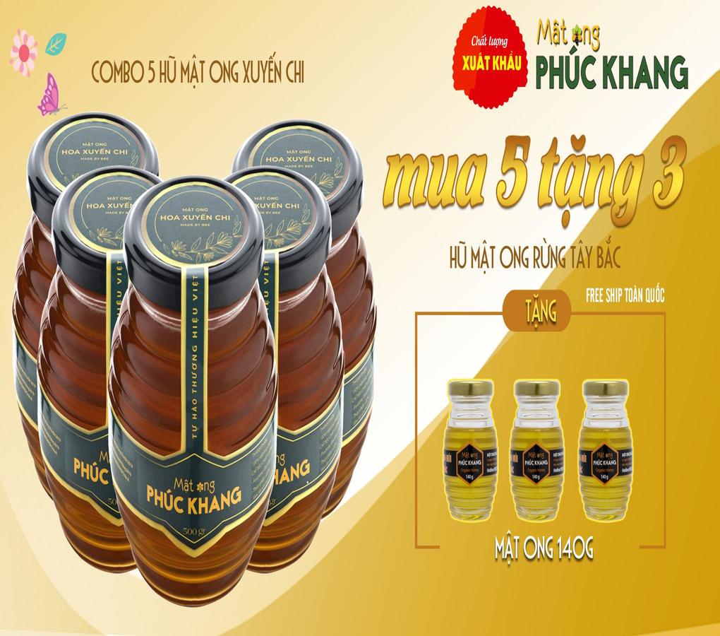 Mật Ong Cao Cấp Hoa Xuyến Chi Phúc Khang 500g - Combo Tiết Kiệm 5 Hũ - Tặng kèm 3 hũ 140g