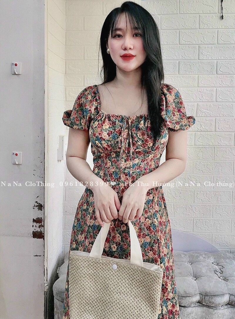 Váy hoa cúp ngực cổ nơ xinh | BigBuy360 - bigbuy360.vn