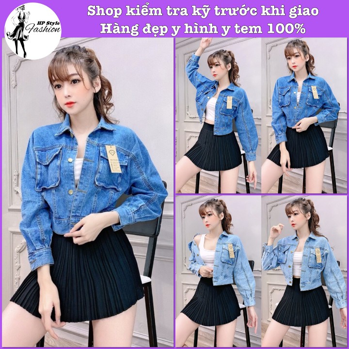 Áo Khoác Jean Nữ / Áo Khoác Bò Nữ Túi Hộp Form Croptop Kiểu Trơn Basic Sanh Chảnh