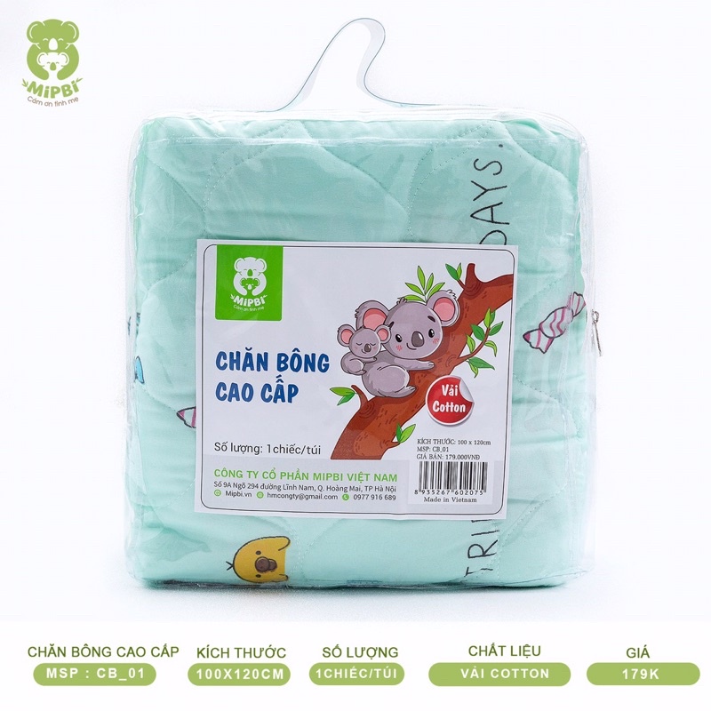 Chăn bông cao cấp Mipbi kích thước 100x120cm 100% cotton