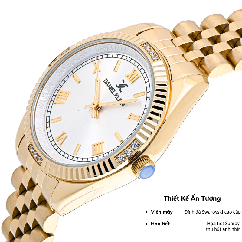 Đồng hồ nữ Daniel Klein Watch DK.1.12802 mặt nhỏ đính đá kính cường lực, chống nước dây thép đeo tay cao cấp chính hãng
