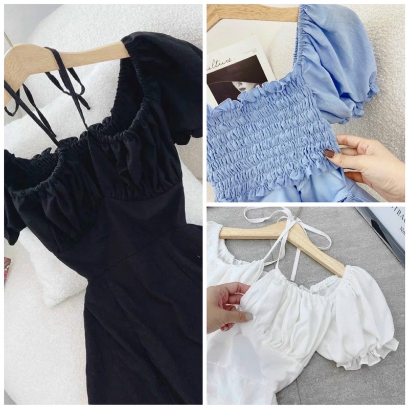 [4 MÀU ] ĐẦM MAXI XANH BƠ NHÚN NGỰC TAY BỒNG XẺ TÀ KTGIMI ( kèm ảnh thật)