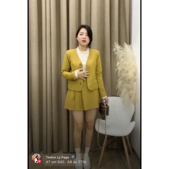 ( Ảnh thật ) set áo vet chân váy xếp ly