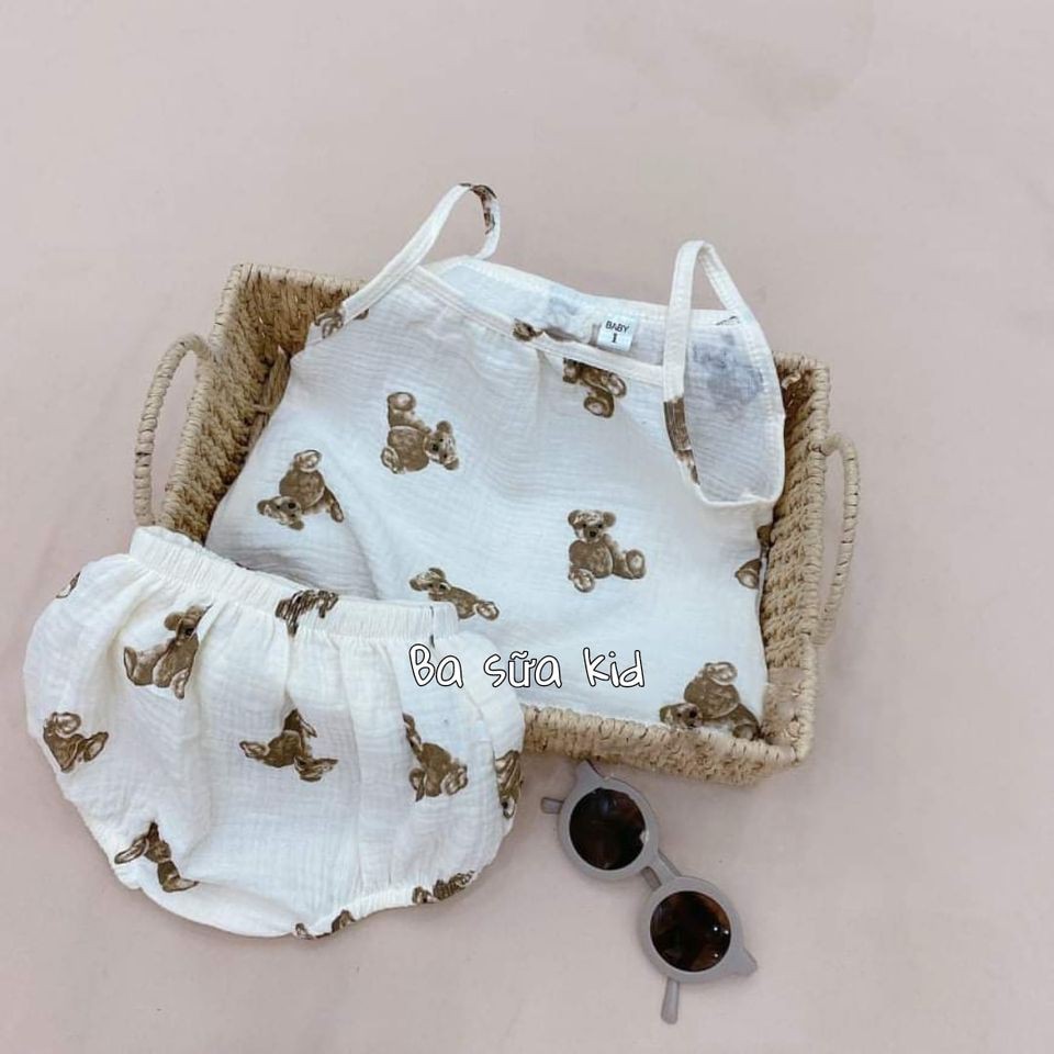 Bộ 2 dây xô Muslin cho bé gái chất mềm mại đẹp mát