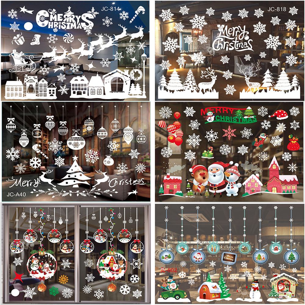 Miếng Dán Cửa Sổ Trang Trí Giáng Sinh/ Năm Mới Họa Tiết Bông Tuyết/ Ông Già Noel/ Người Tuyết Dễ Thương