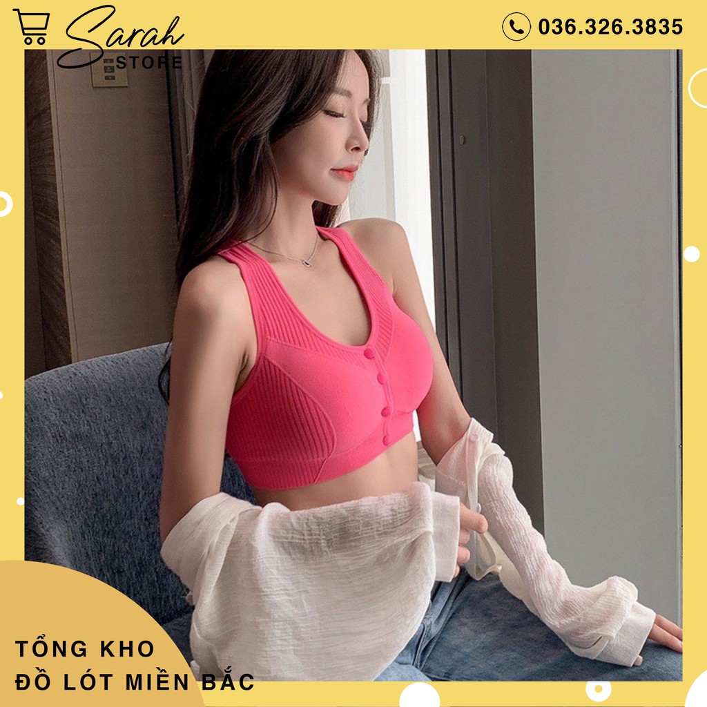 Áo tập gym yoga 0322 thể thao có nút cài phía trước len tăm có sẵn mút ngực